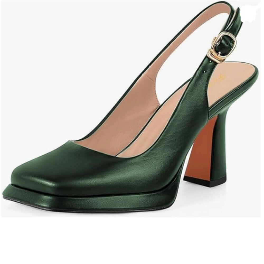 Fowt Green Platform Square Toe Block High Heels A… - image 1